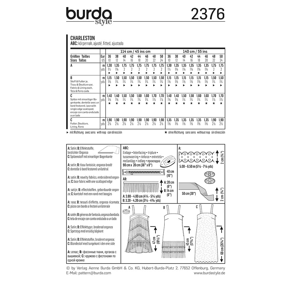 BURDA Carnival Sewing Pattern #2376 Womens Charleston