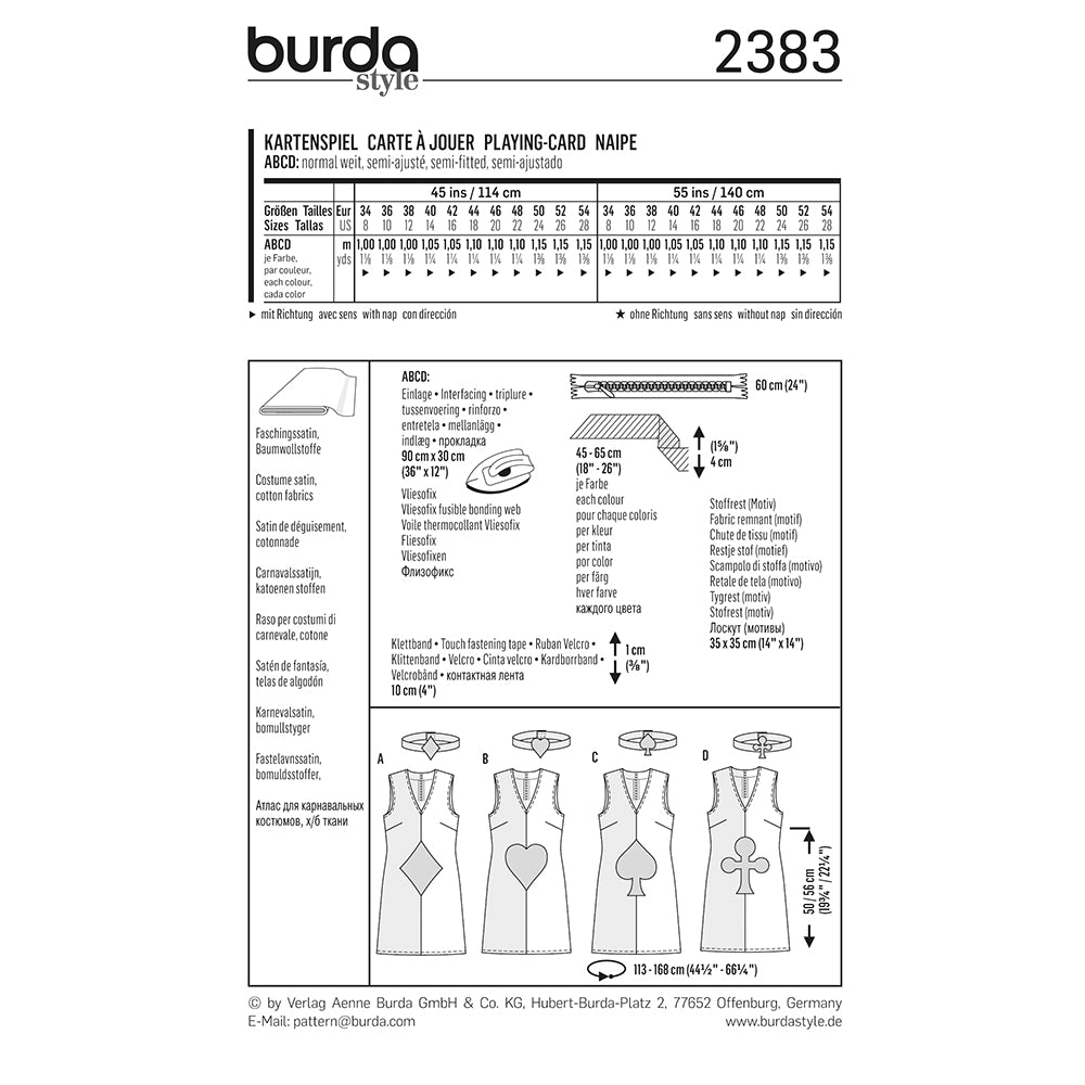 BURDA Carnival Sewing Pattern #2383 Womens Card