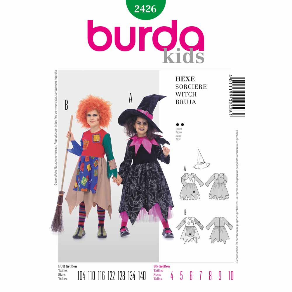 BURDA Carnival - 2426 Girls Costume Pattern - Witch