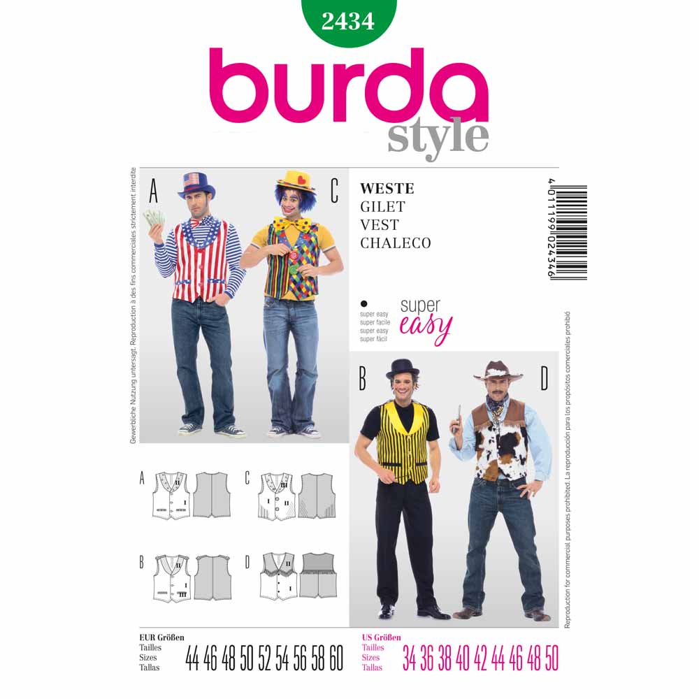 BURDA Carnival - 2434 Adult Costume Pattern - Vest