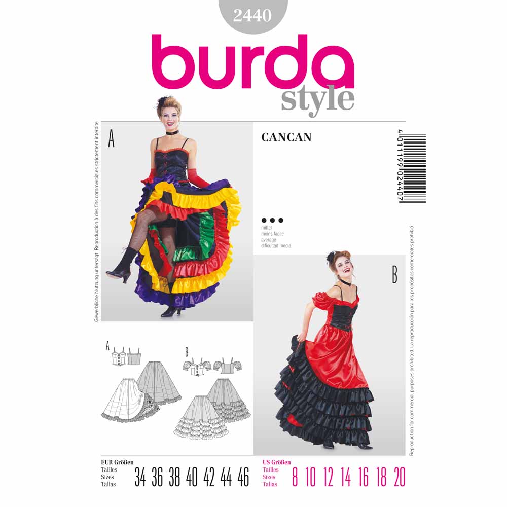 BURDA Carnival - 2440 Womens Costume Pattern - Cancan