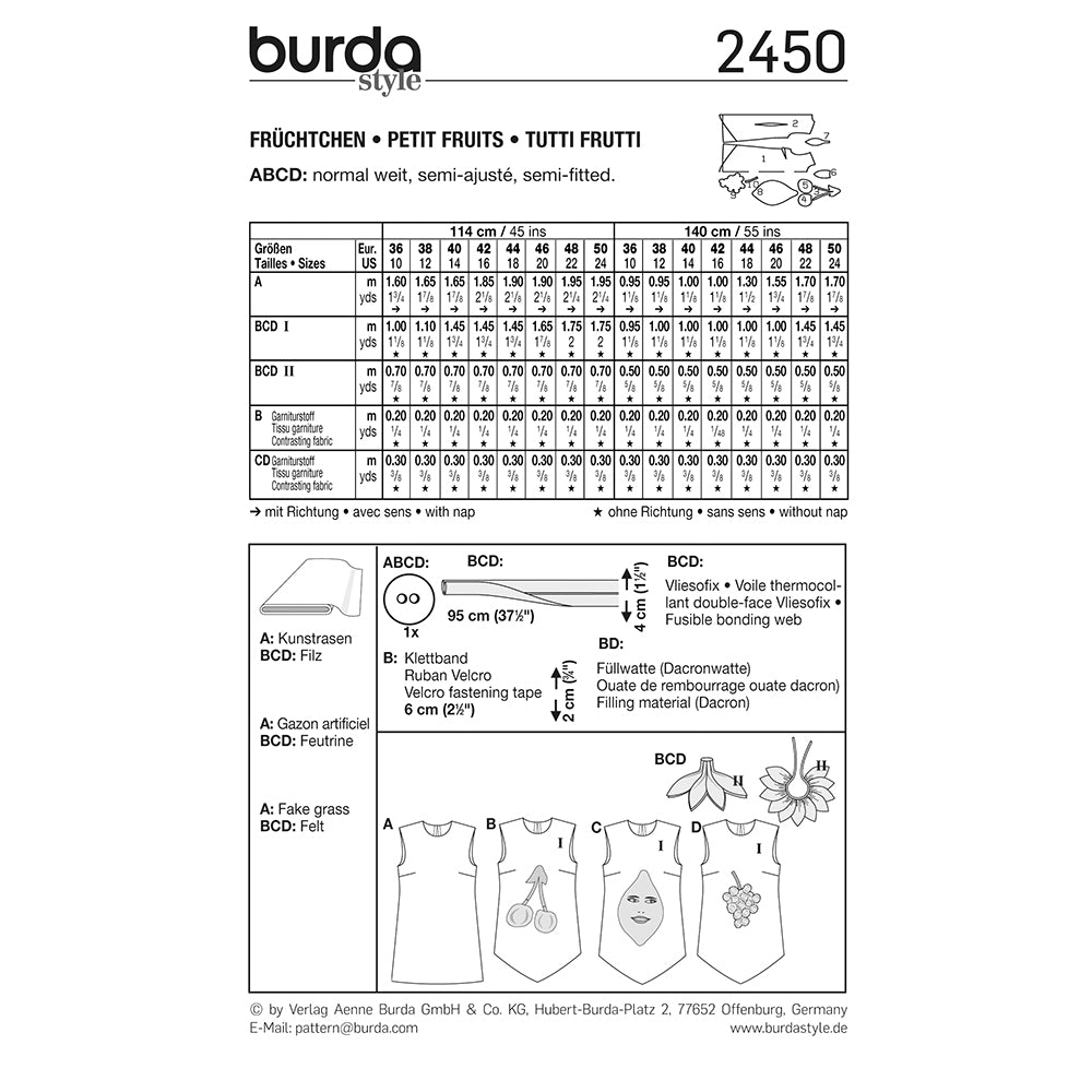 BURDA Carnival Sewing Pattern 2450 Women Tutti Frutti Costume