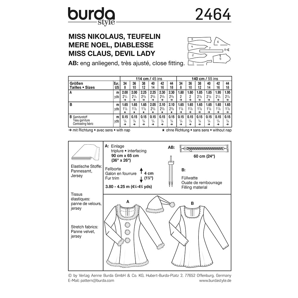 BURDA Carnival Sewing Pattern 2464 Women Miss Claus, Witch & Nurse Costume