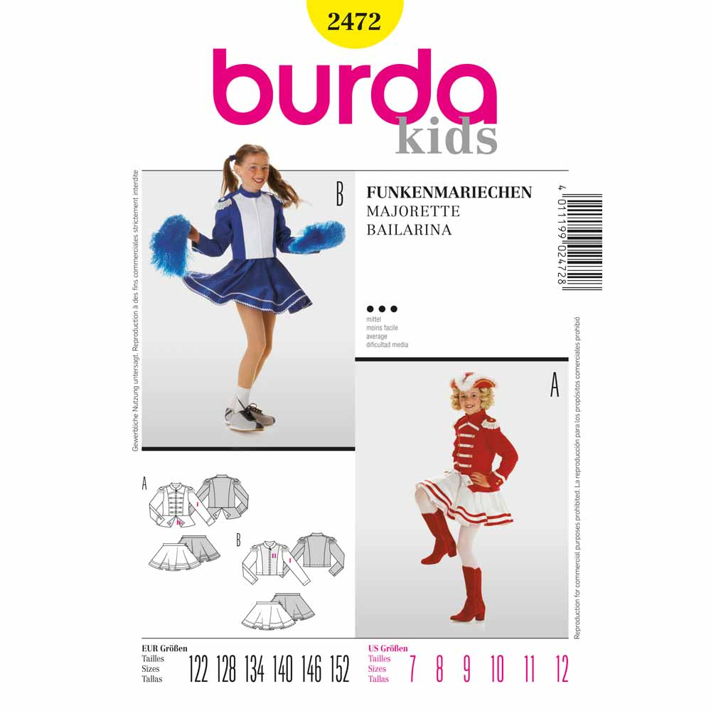 BURDA Carnival - 2472 Girls Costume Pattern - Majorette