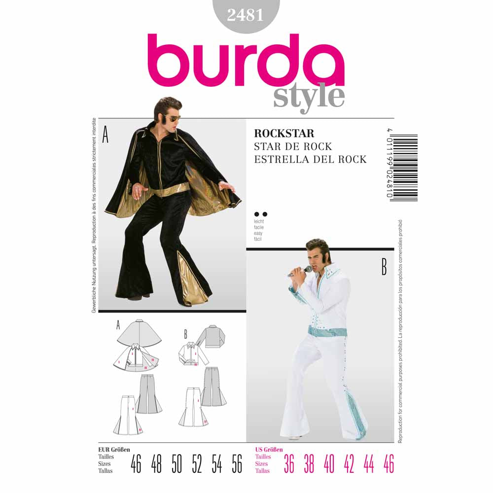BURDA Carnival - 2481 Adult Costume Pattern - Rockstar (Elvis)