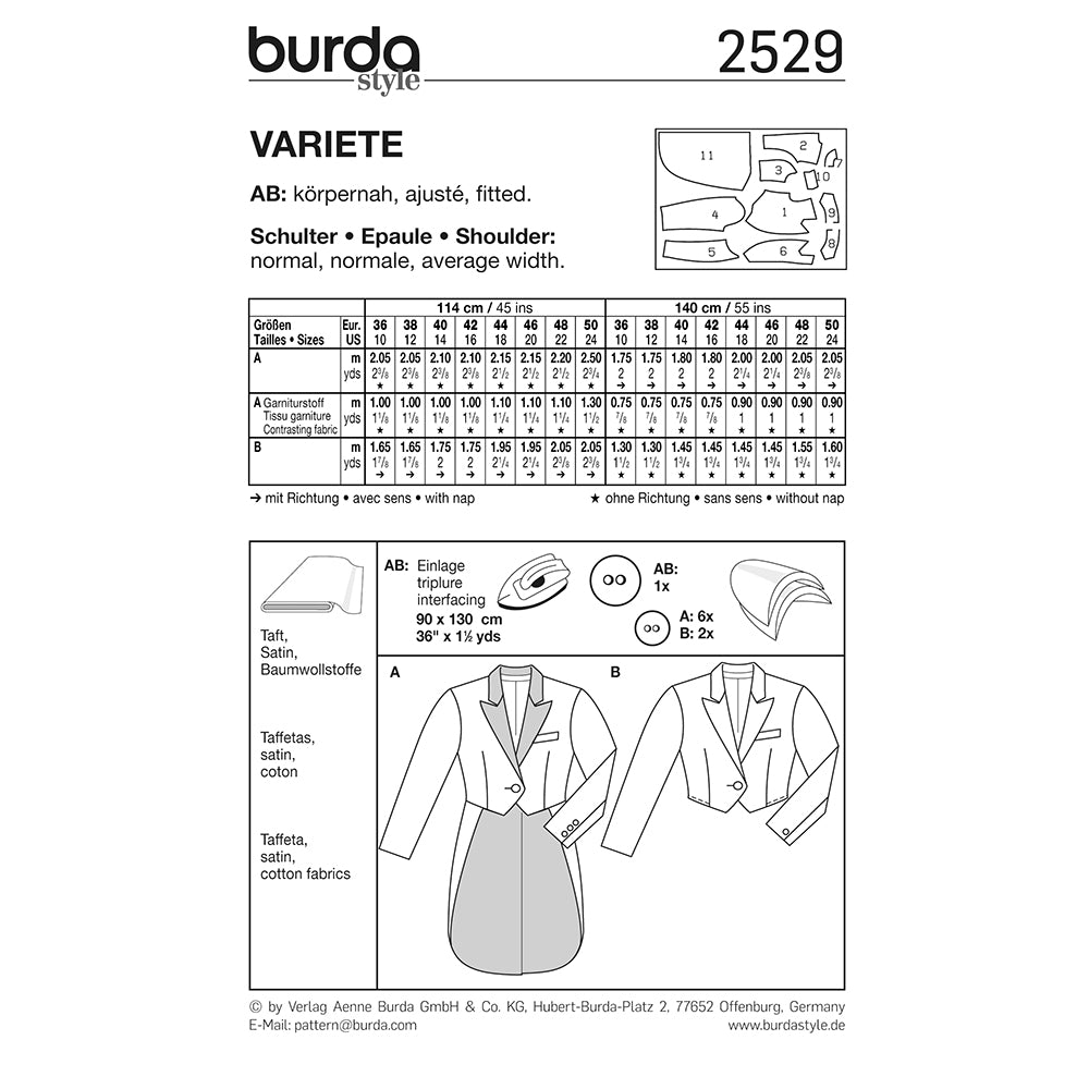 BURDA Carnival Sewing Pattern Pattern 2529 Adult Costume Pattern Variety