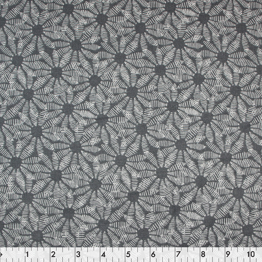 FABRIC CREATIONS Printed Cotton Fabric Bolt 42 in × 8 yd Dark Grey With Abstract White Flowers