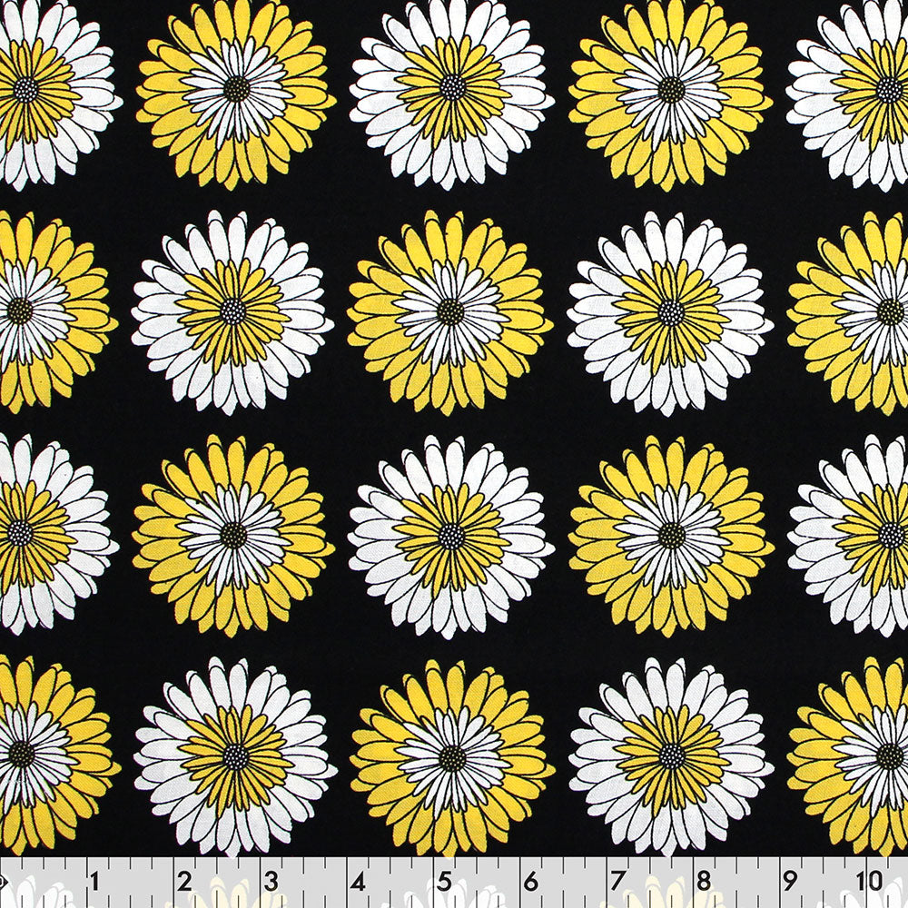 FABRIC CREATIONS 42 x 8yd Cotton Fabric Bolt - Black with Yellow and White Daisy Flowers