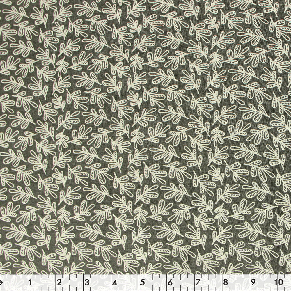 FABRIC CREATIONS 42" × 8 yd Cotton Fabric Bolt — Gunmetal with Pale Leaf Sprigs