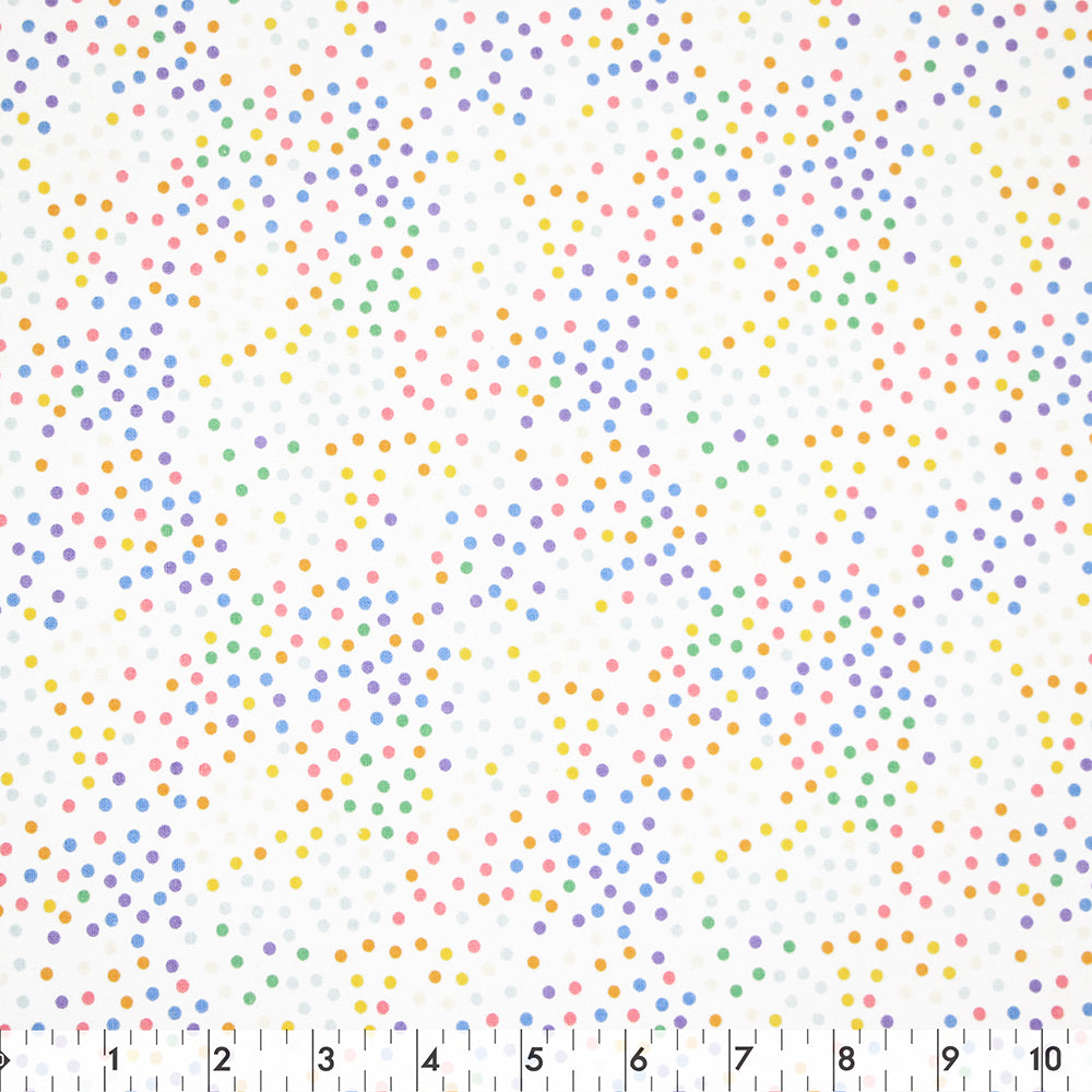 FABRIC CREATIONS 42" × 8 yd Cotton Fabric Bolt — White Rainbow Dots