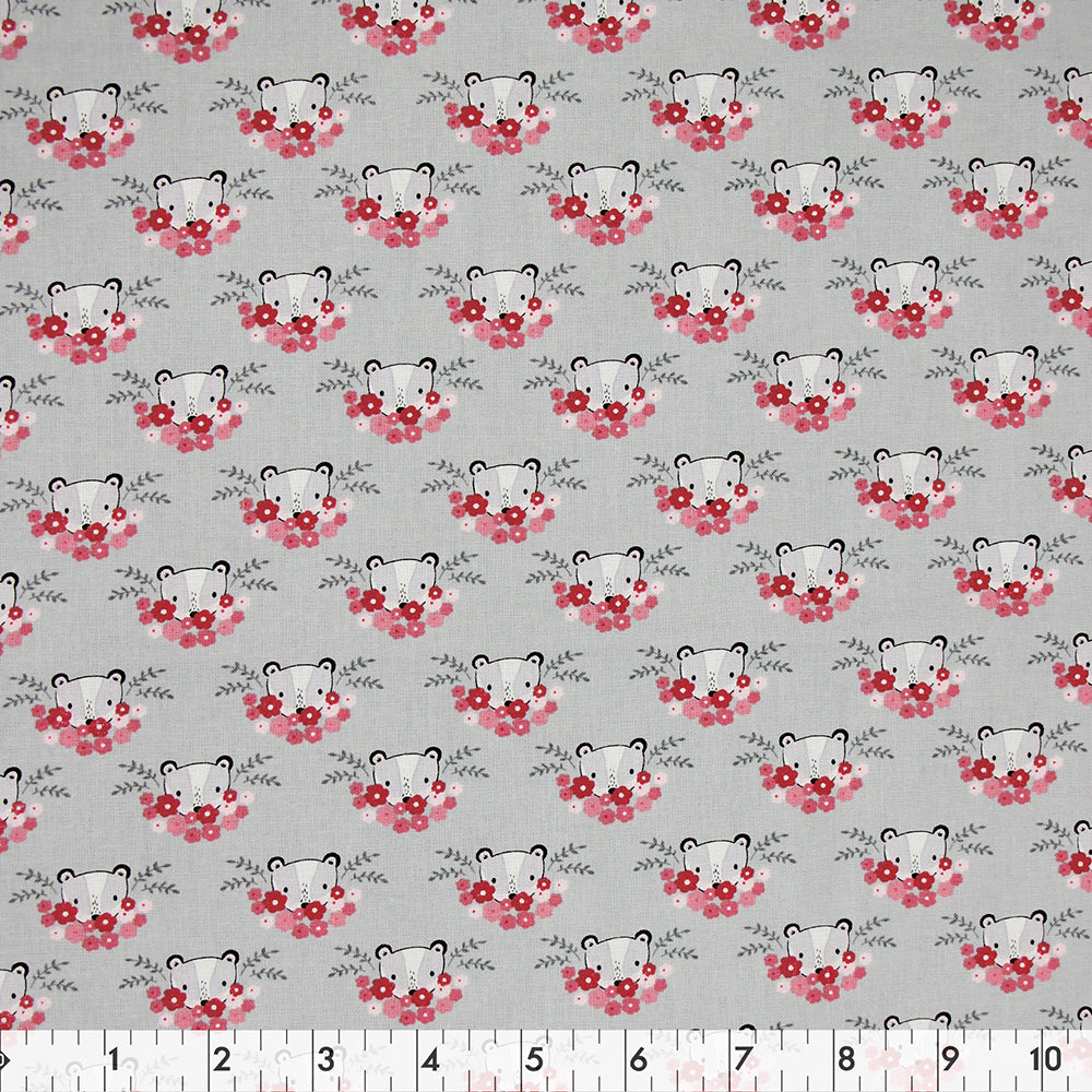 FABRIC CREATIONS 42" × 8 yd Cotton Fabric Bolt — Grey Foxy Friends
