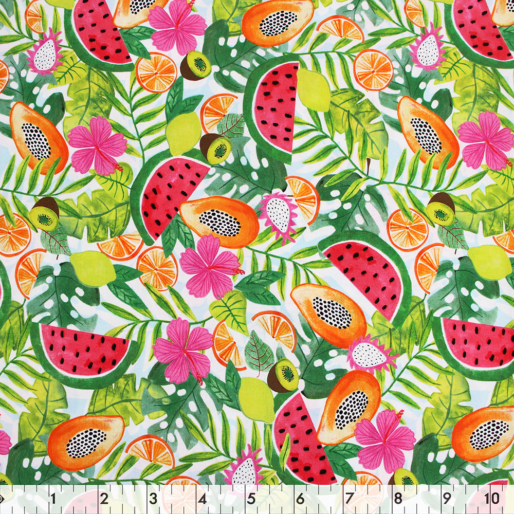 FABRIC CREATIONS 42" × 8 yd Cotton Fabric Bolt — Rainbow Tropical Fruits