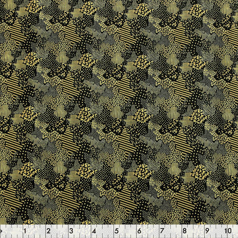 FABRIC CREATIONS 42in x 8yd Cotton Fabric Bolt - Gold & Black Multi-Pattern