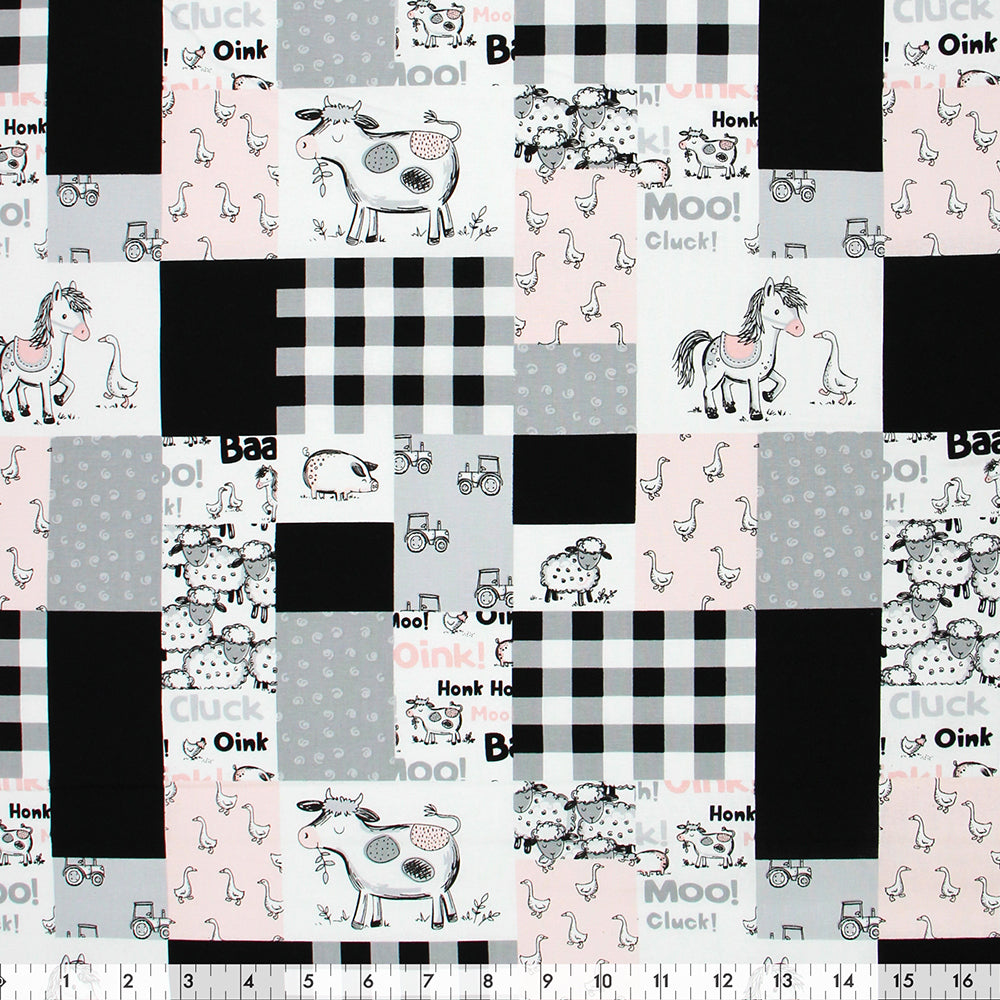FABRIC CREATIONS Cotton Print Fabric Bolt 42 in × 8 yd (7.3 m) Beige Patchwork Farm Animals