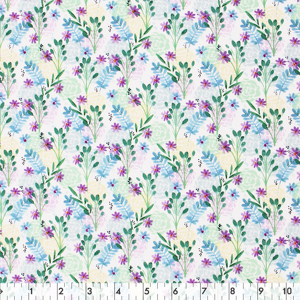 FABRIC CREATIONS 42″ x 8yd Cotton Fabric Bolt - Cream with Purple and Blue Wild Flowers