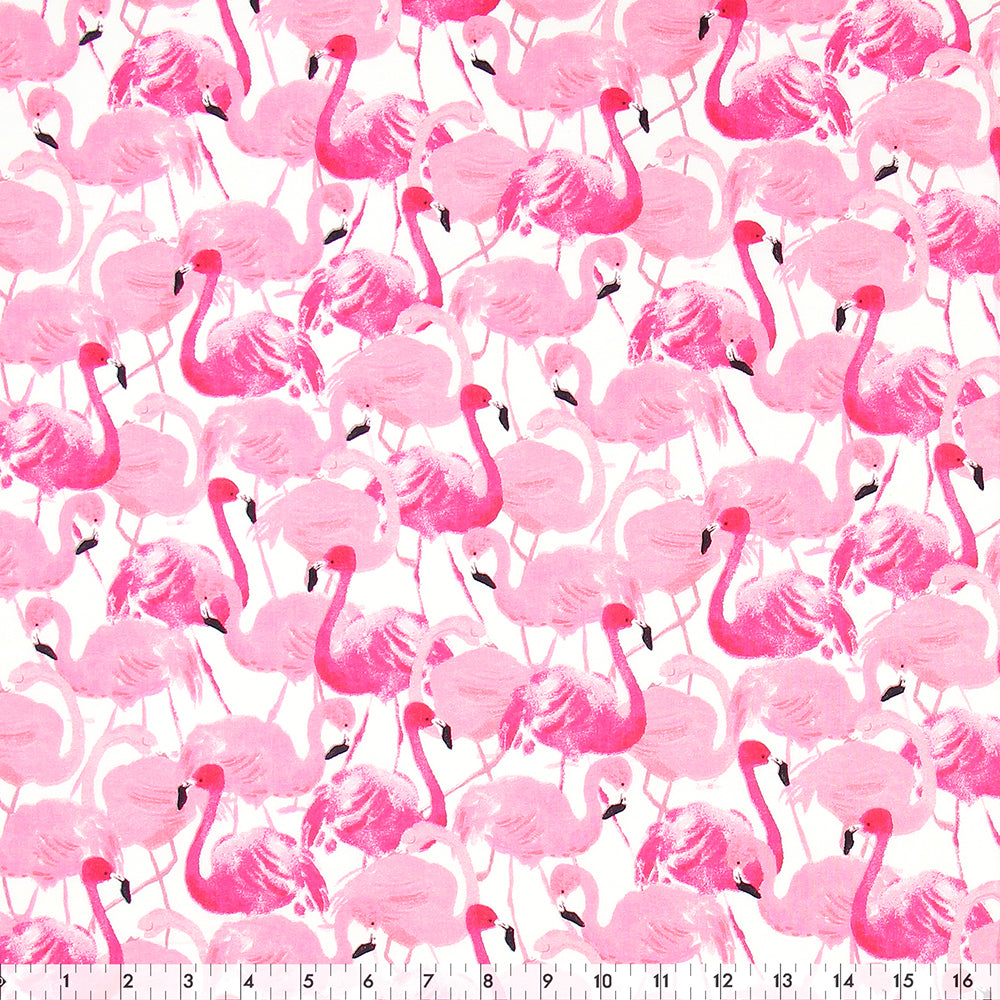 FABRIC CREATIONS 42 x 8yd Cotton Fabric Bolt - White with Pink Flamingos