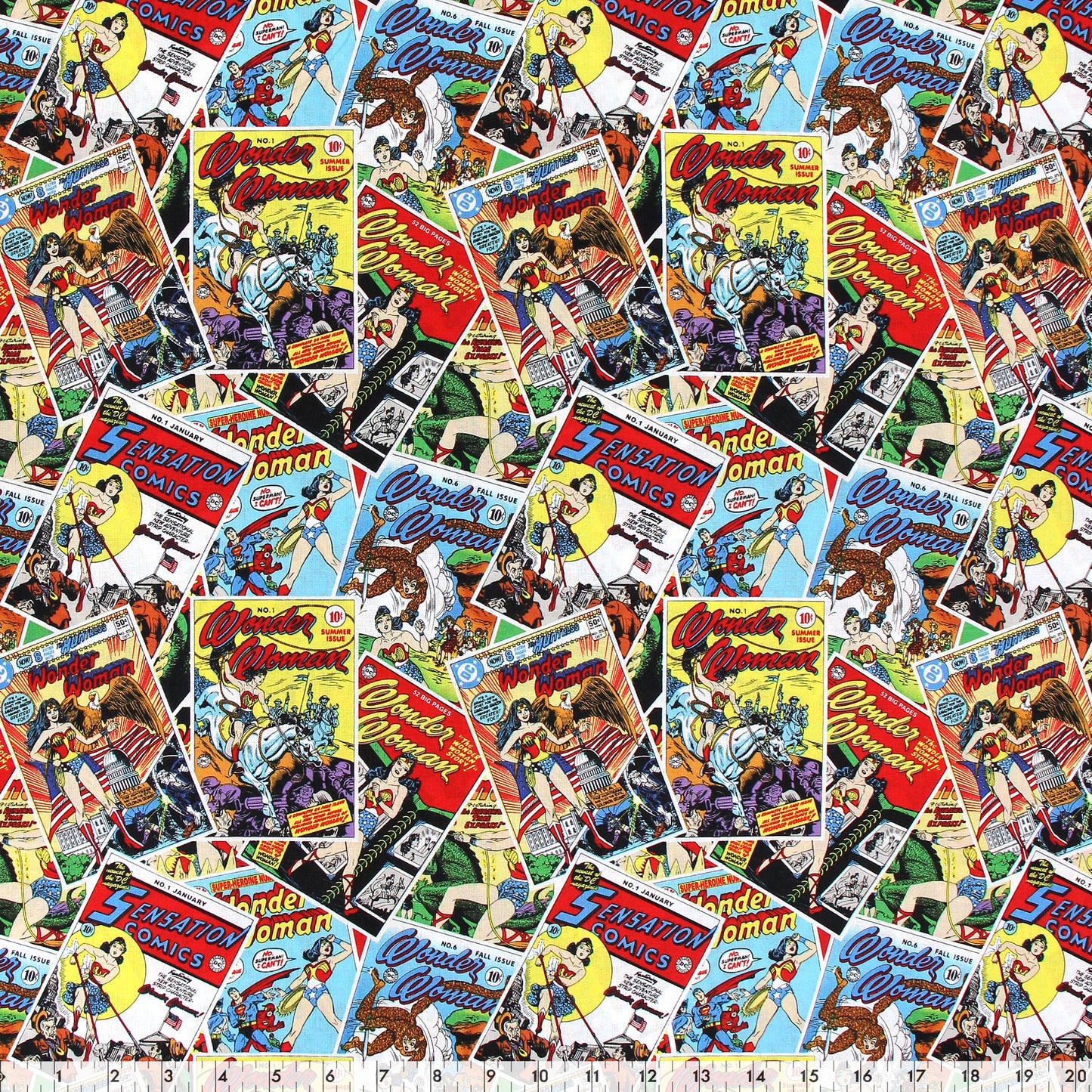 FABRIC CREATIONS 44 in. x 8yd Licensed Cotton Fabric Bolt - DC Wonder Woman Comic Book Covers