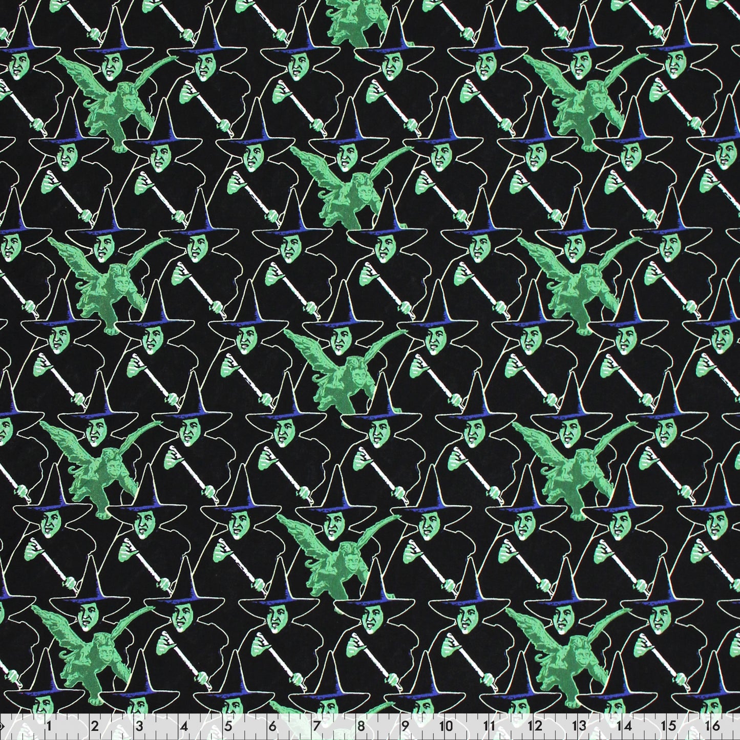 FABRIC CREATIONS 44 in. x 8yd Licensed Cotton Fabric Bolt - Black with Original Wizard of Oz Green Wicked Witch