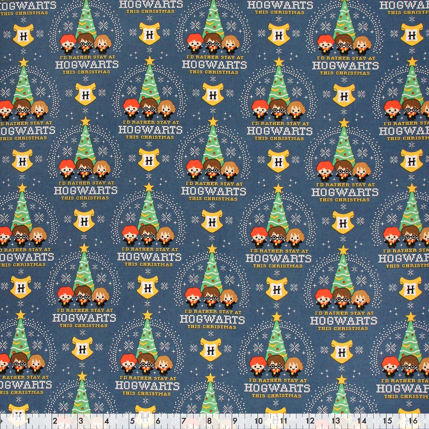 Fabric Creations Licensed Cotton Fabric Bolt 44 in × 8 yd Dark Blue with Christmas Cartoon Harry Potter