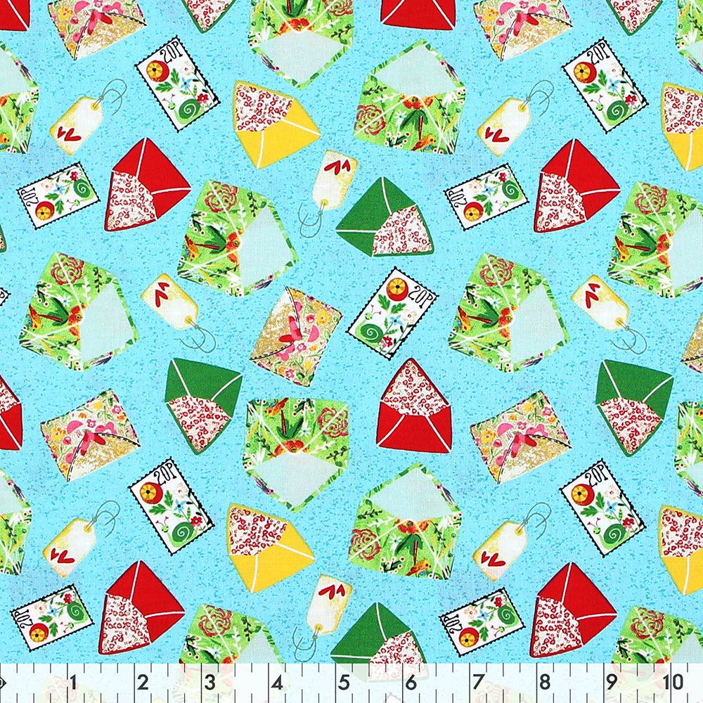 FABRIC CREATIONS 42" × 8 yd Cotton Flannel Fabric Bolt — Light Blue with Colourful Letter Envelopes