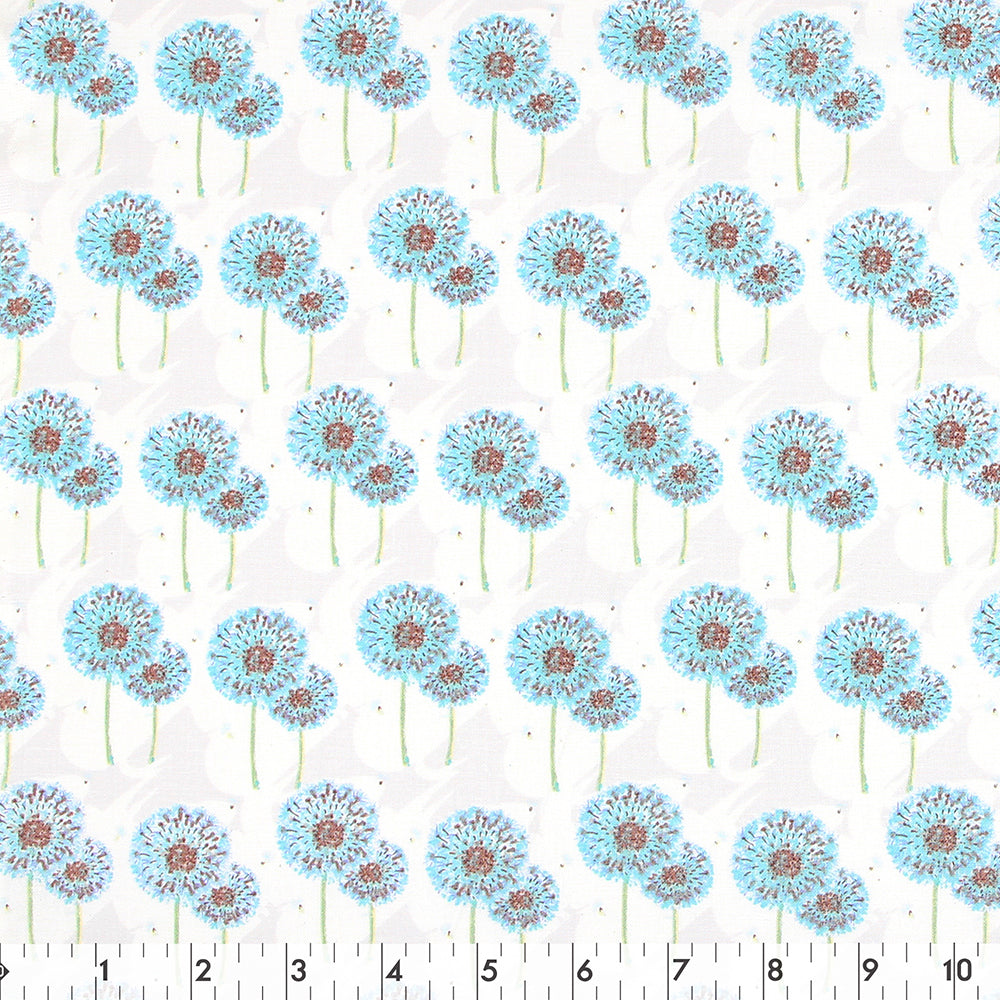 FABRIC CREATIONS 42" × 8 yd Cotton Flannel Fabric Bolt — White with Light Blue Dandelions
