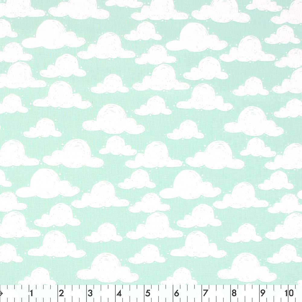 FABRIC CREATIONS 42" × 8 yd Cotton Fabric Bolt — Light Blue with White Clouds