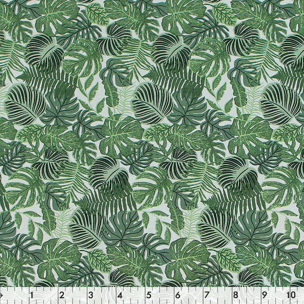 FABRIC CREATIONS 42" × 8 yd Cotton Fabric Bolt — Grey with Green Ferns and Leaves