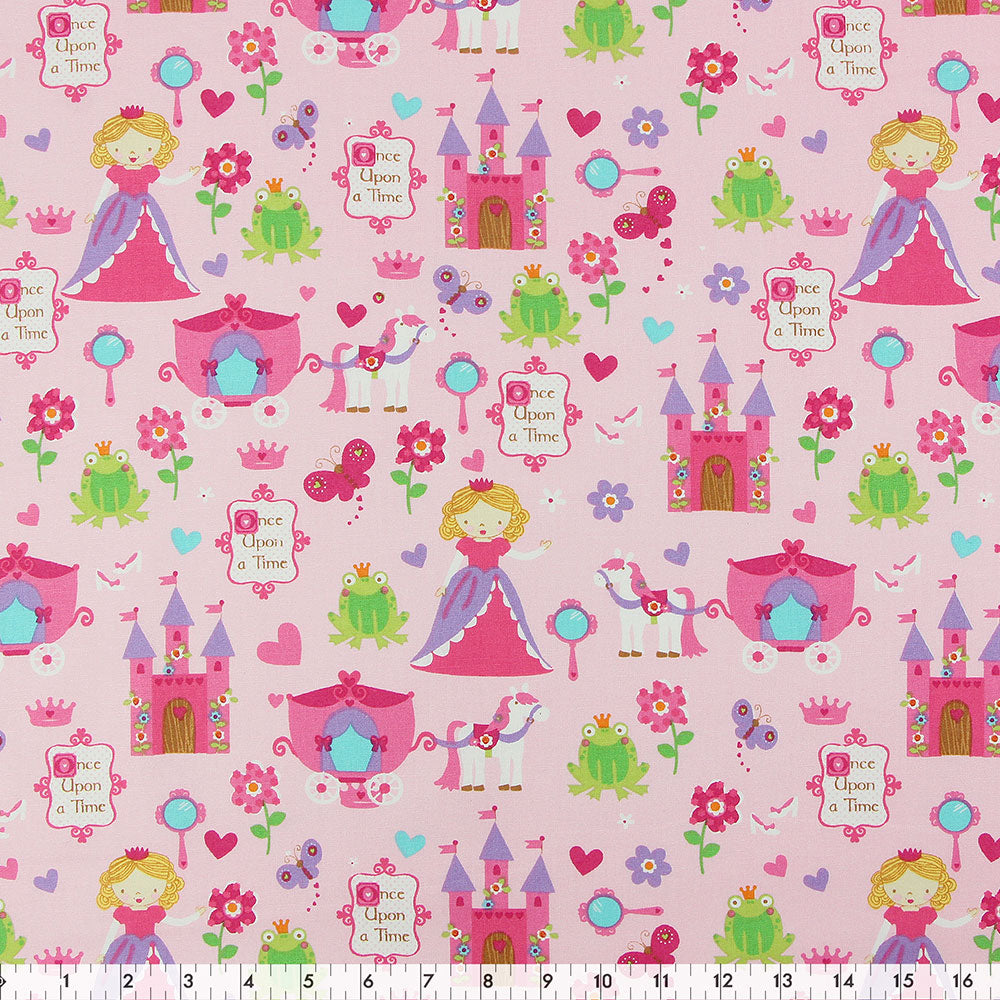 FABRIC CREATIONS Cotton Fabric Bolt 42 in × 8 yd Pink with Pink and Purple Princess and Frog Fairy Tale