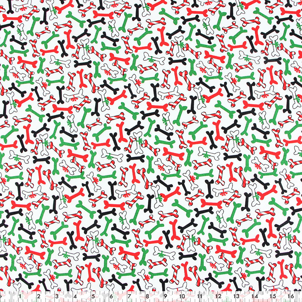 FABRIC CREATIONS 42 x 8yd Cotton Fabric Bolt - White with Colourful Dog Bones