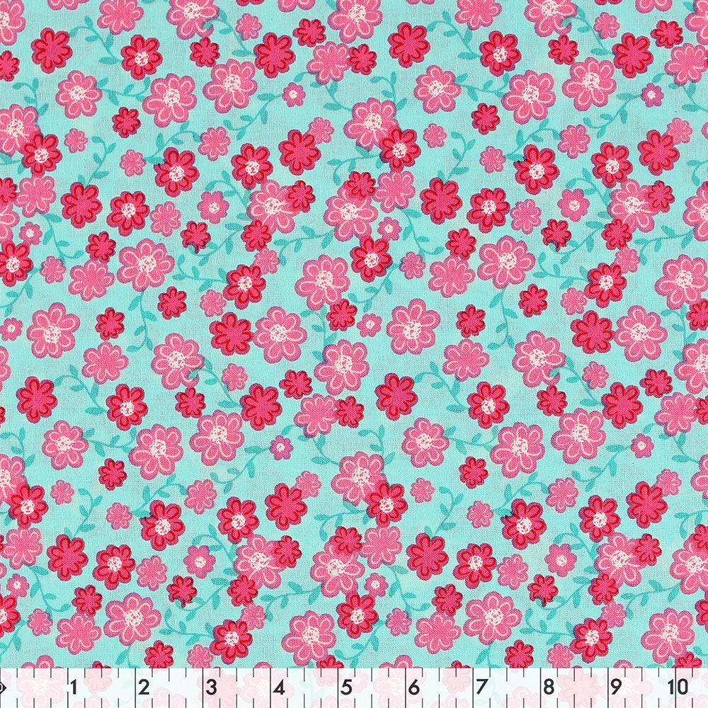 FABRIC CREATIONS Cotton Fabric Bolt 42 in × 8 yd Turquoise with Pink Flowers