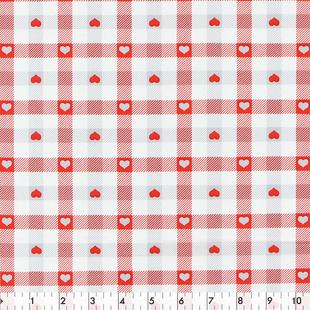 FABRIC CREATIONS Cotton Fabric Bolt 42 in × 8 yd Red and White Plaid with Hearts
