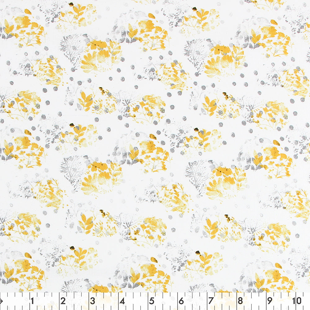 FABRIC CREATIONS 42" × 8 yd Cotton Fabric Bolt — Cream with Grey and Yellow Leaf Stamps