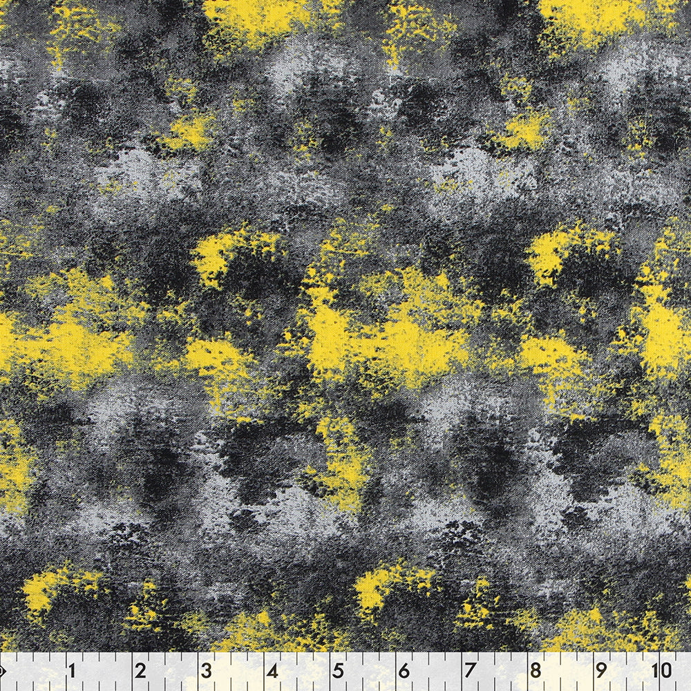 FABRIC CREATIONS 42" × 8 yd Cotton Fabric Bolt — Grey with Light Grey and Yellow Textured Paint