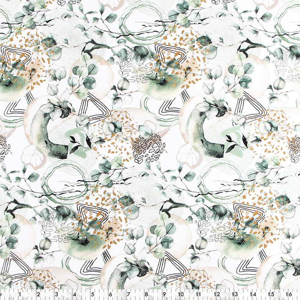 FABRIC CREATIONS 42" × 8 yd Cotton Fabric Bolt — Cream with Green and Tan Floral