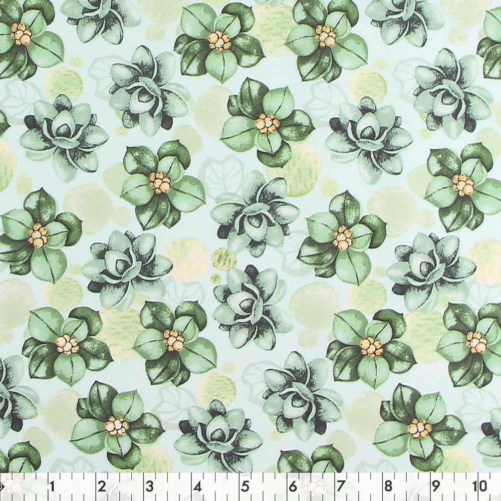 FABRIC CREATIONS 42" × 8 yd Cotton Fabric Bolt — Mint Green with Green Succulents