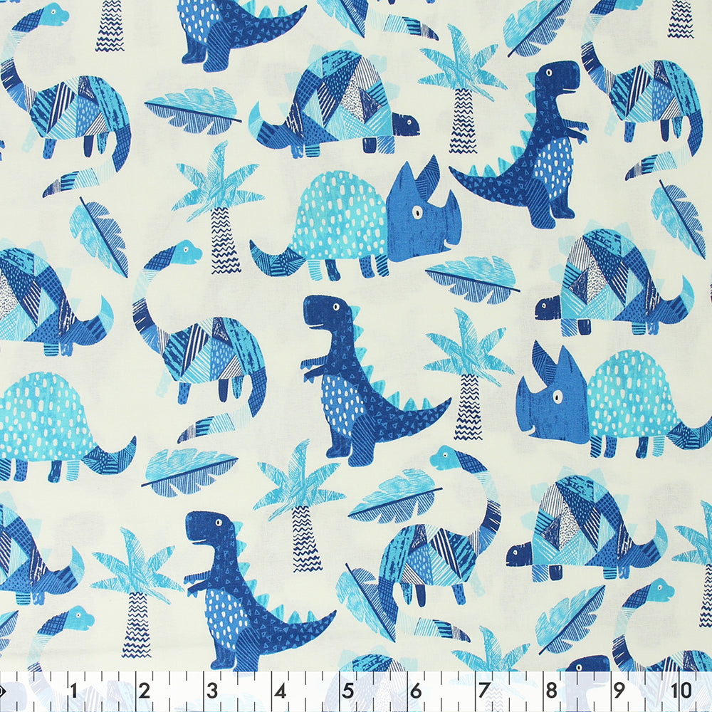 FABRIC CREATIONS 42" × 8 yd Cotton Fabric Bolt — White with Blue Dinosaurs