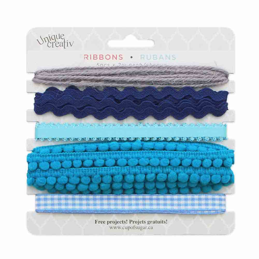 UNIQUE CREATIV Trim Pack – Royal Blue (5×2 m Assorted Ribbons & Trims)