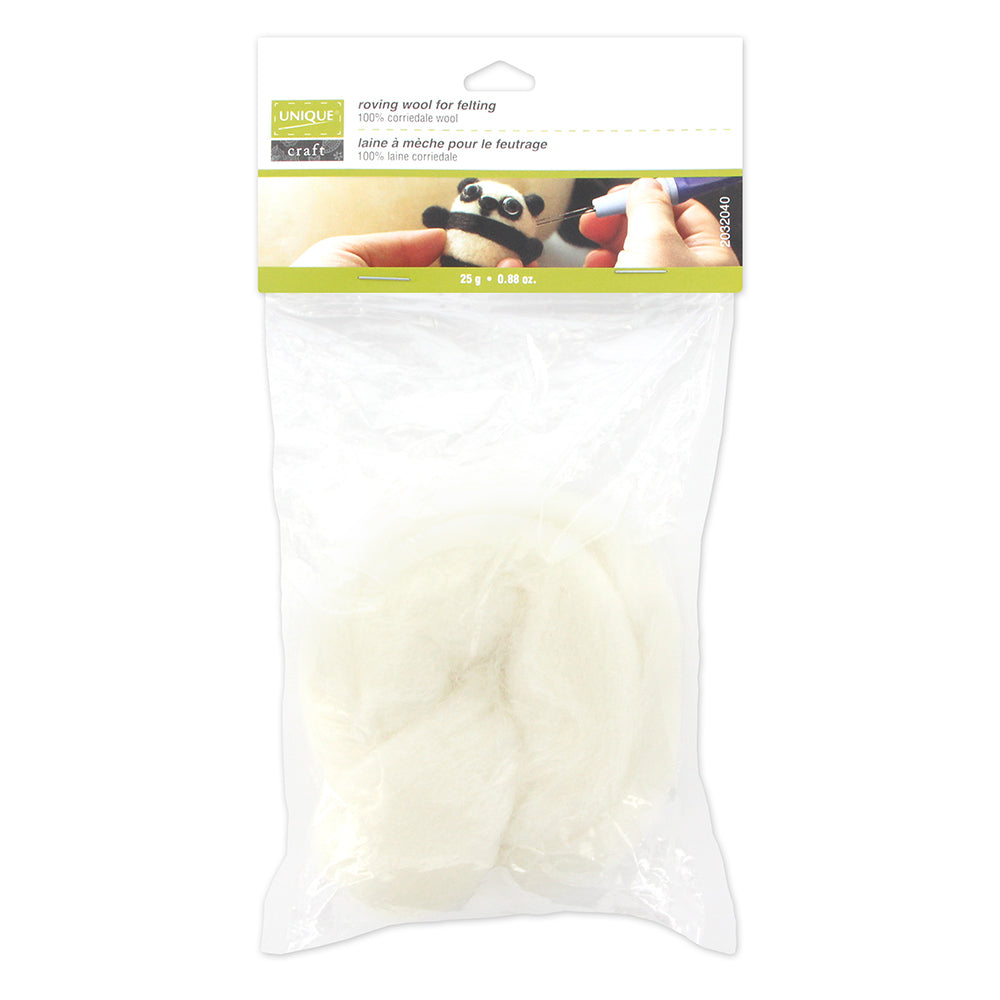 UNIQUE CRAFT Natural Wool Roving, 25 g — White