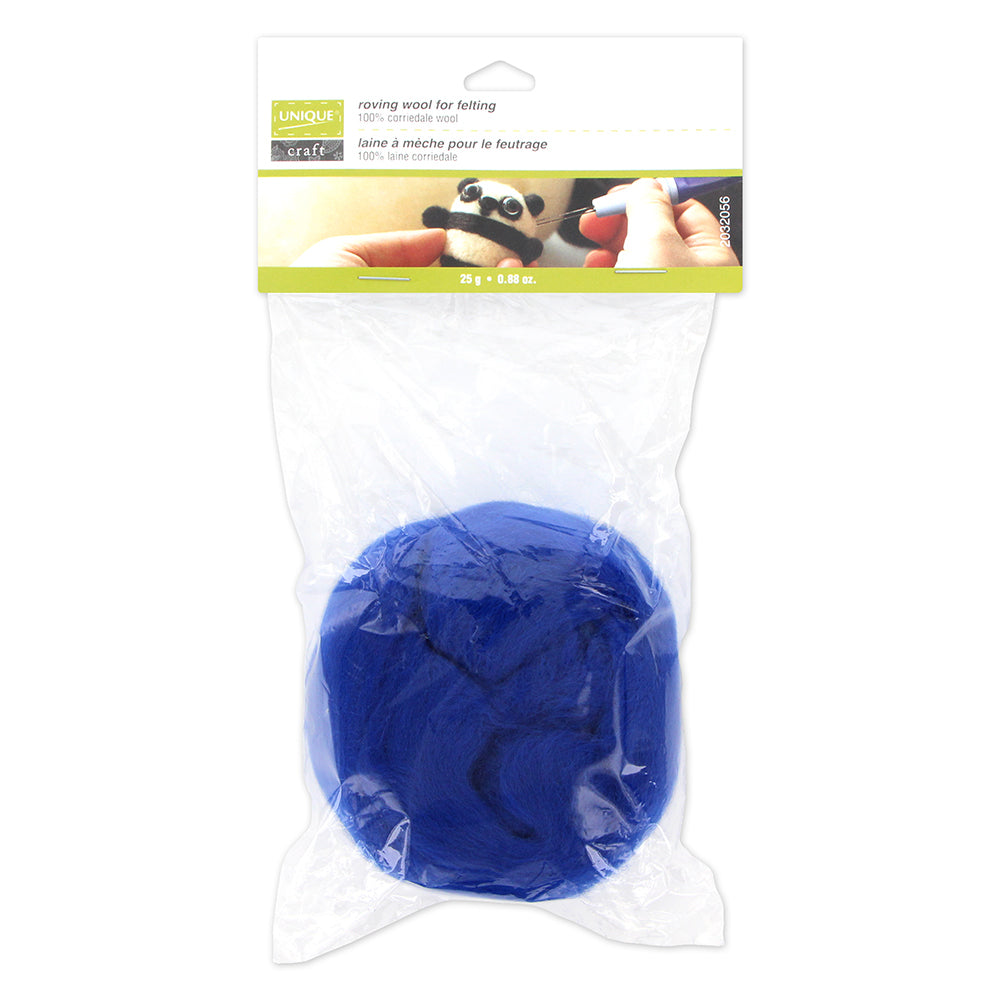 Unique Craft Natural Wool Roving – 25 g – Royal Blue