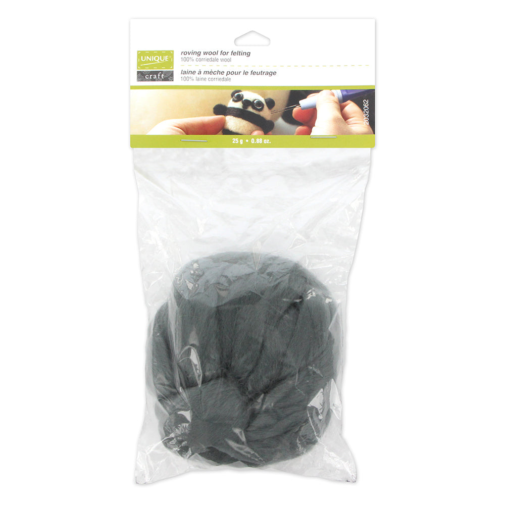 Unique Craft Natural Wool Roving – 25 g – Steel Grey