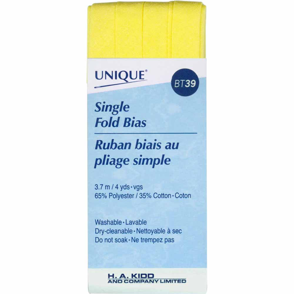 UNIQUE Single Fold Bias Tape – 13 mm x 3.7 m (1/2 in x 4.0 yd) – Lemon Ice