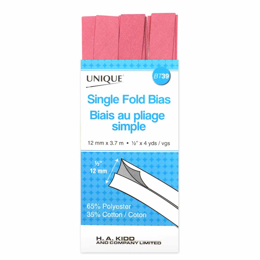 UNIQUE Single Fold Bias Tape – 13 mm x 3.7 m (1/2 in x 4.0 yd) – Rose