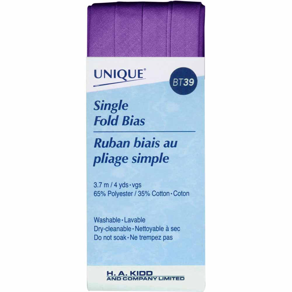 UNIQUE Single Fold Bias Tape - 13 mm x 3.7 m (1/2" x 4 yd) - Purple