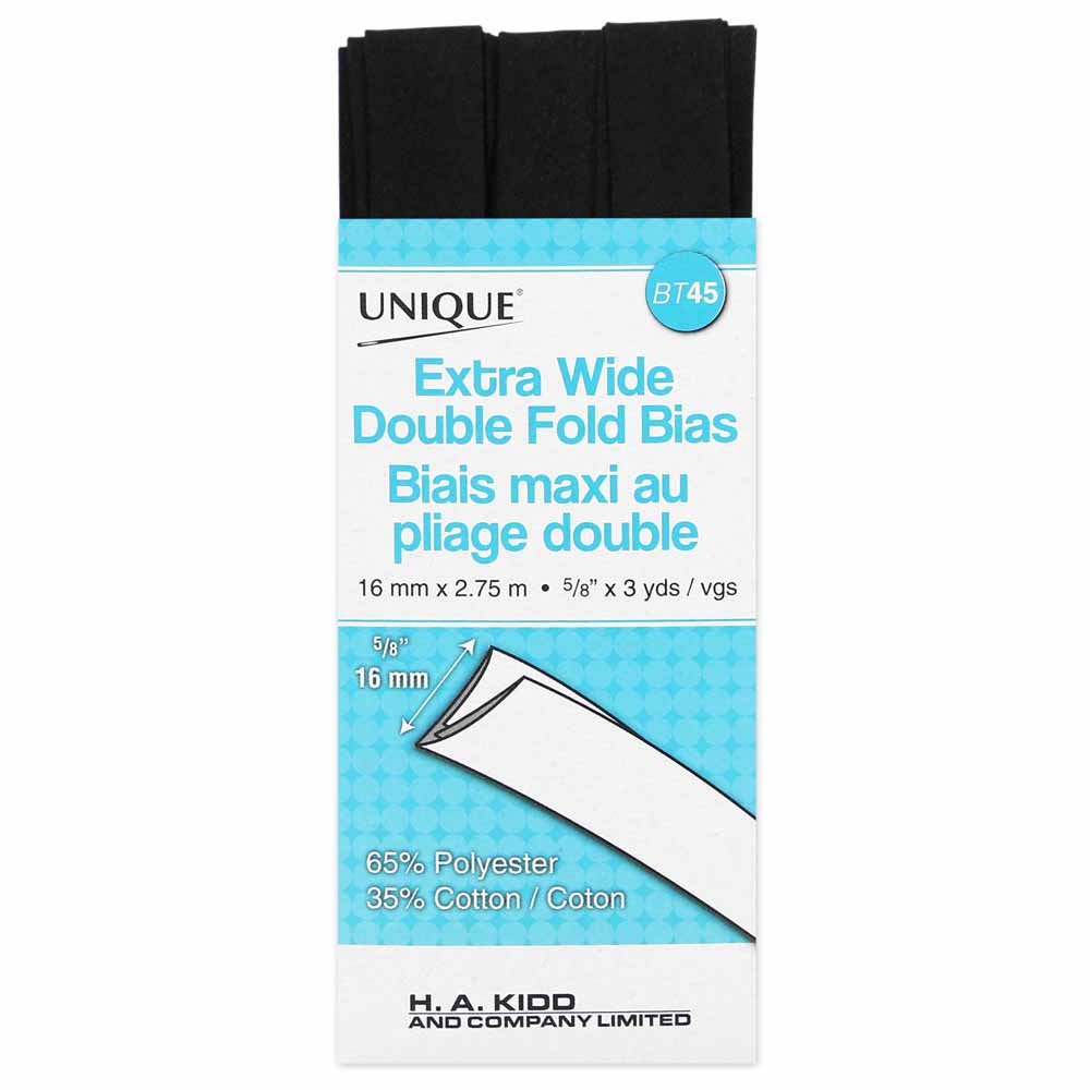UNIQUE Extra‑Wide Double Fold Bias Tape 15 mm x 2.75 m – Black