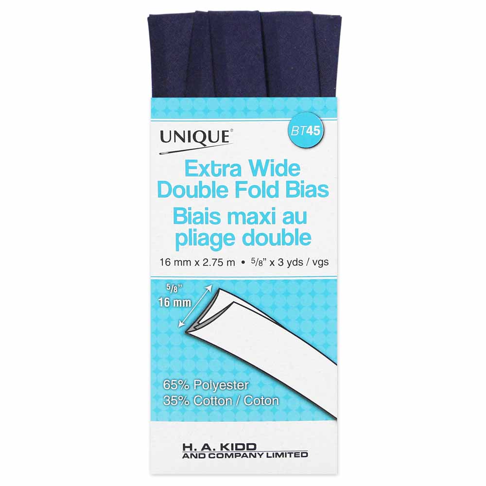 UNIQUE Extra‑Wide Double Fold Bias Tape 15 mm x 2.75 m – Navy Blue