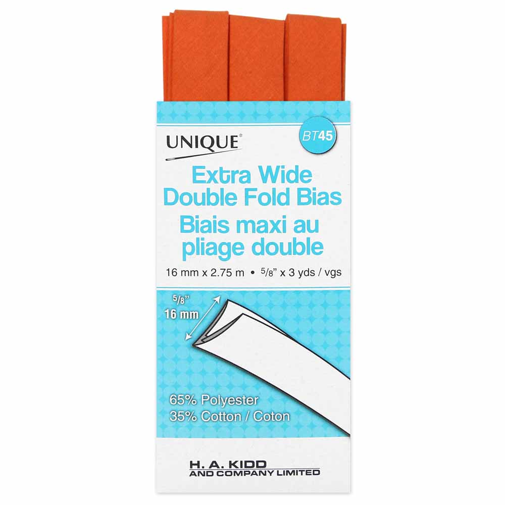 UNIQUE Extra Wide Double Fold Bias Tape – 15mm x 2.75m – Orange