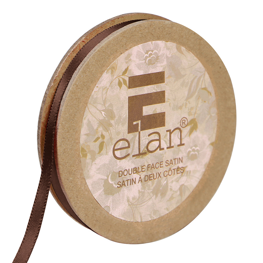 ELAN Double Face Satin Ribbon – 6 mm × 5 m – Medium Brown
