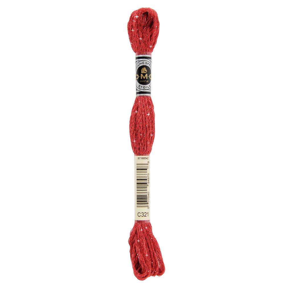 DMC Mouliné Étoile Shimmer Embroidery Floss, 8 m - C321 Red