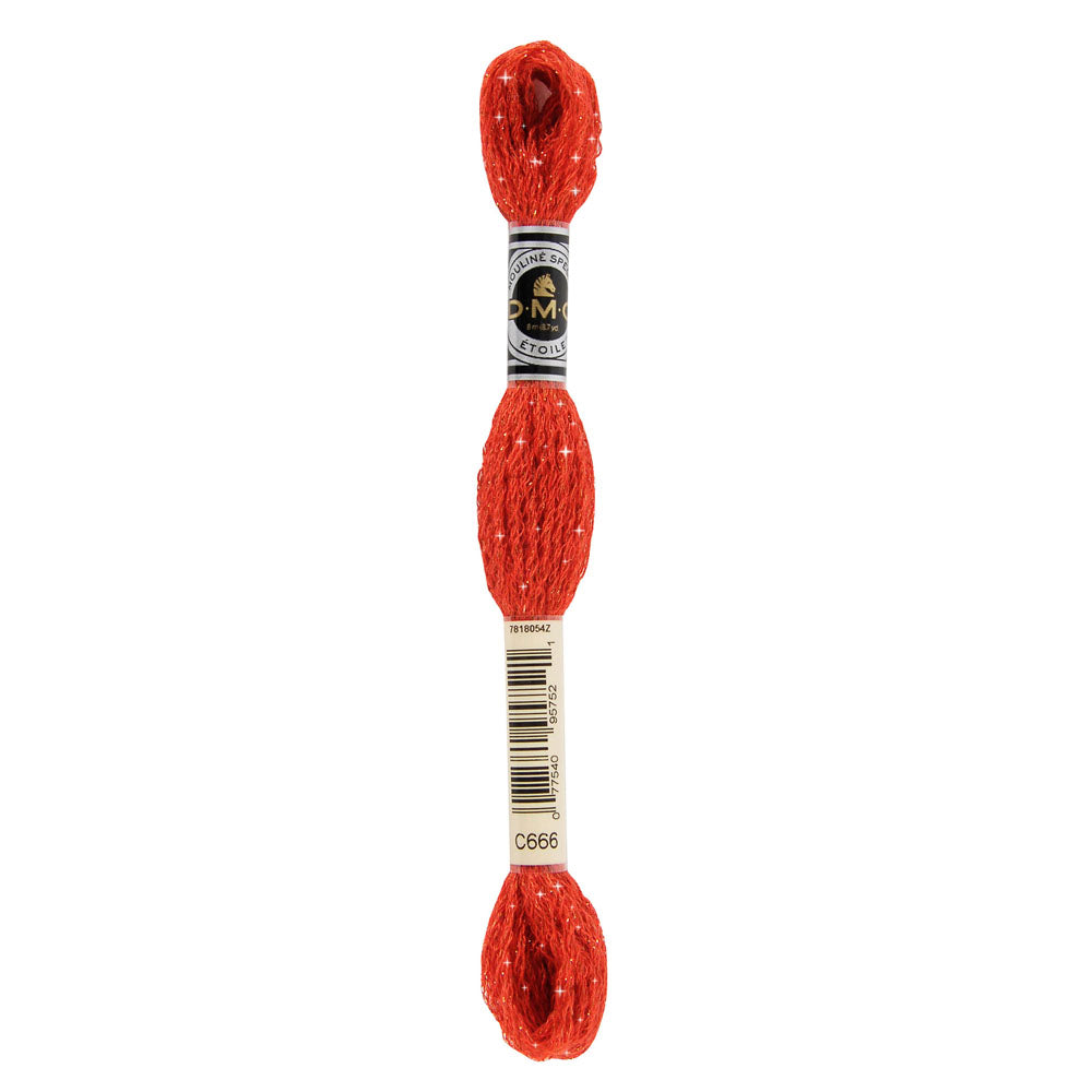DMC Mouliné Étoile Shimmer Embroidery Floss, 8 m - C666 Bright Red