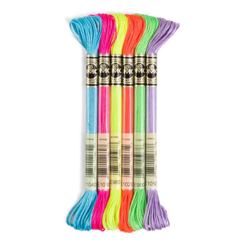 DMC Light Effects Fluorescent Floss 6 x 8 m 6 ct Pack With Booklet